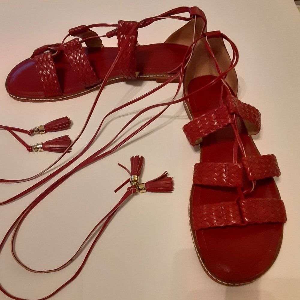MICHAEL KORS Red woven leather gladiator lace-up sandals - Size 11